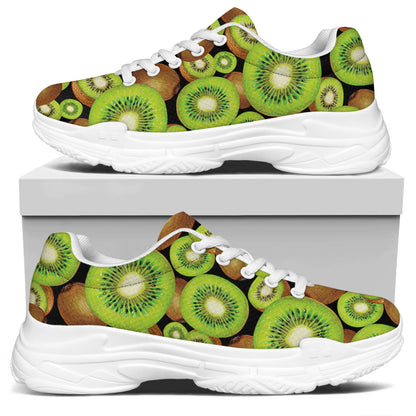 Watercolor Kiwi Pattern Print White Chunky Shoes