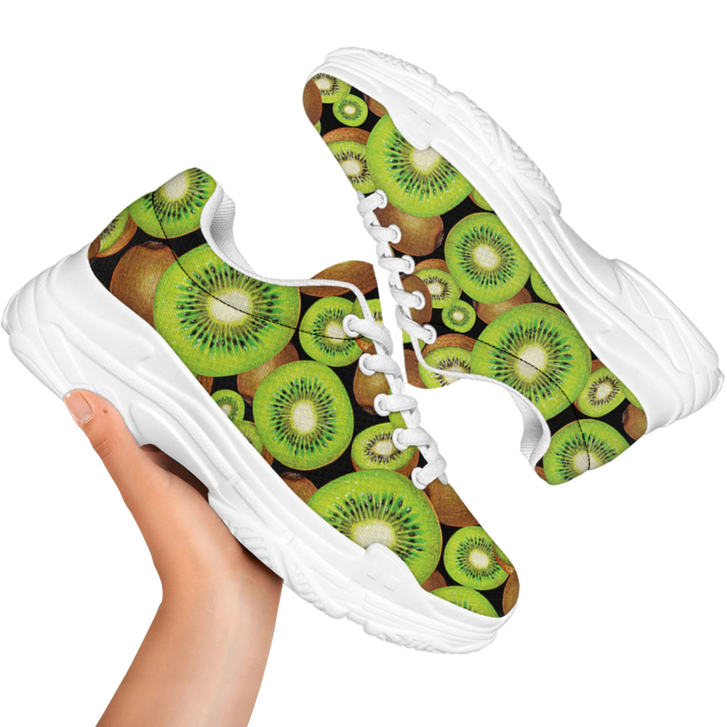 Watercolor Kiwi Pattern Print White Chunky Shoes
