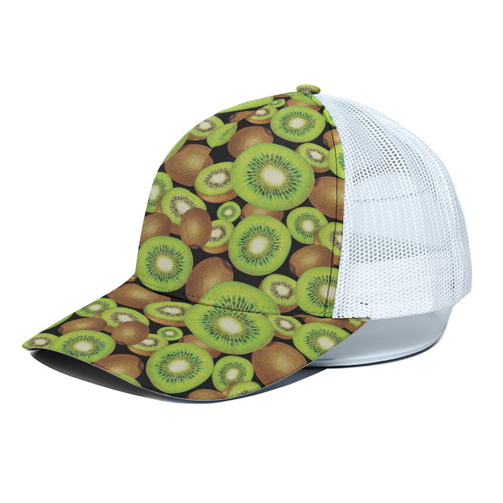 Watercolor Kiwi Pattern Print White Mesh Trucker Cap