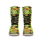 Watercolor Kiwi Pattern Print Winter Boots