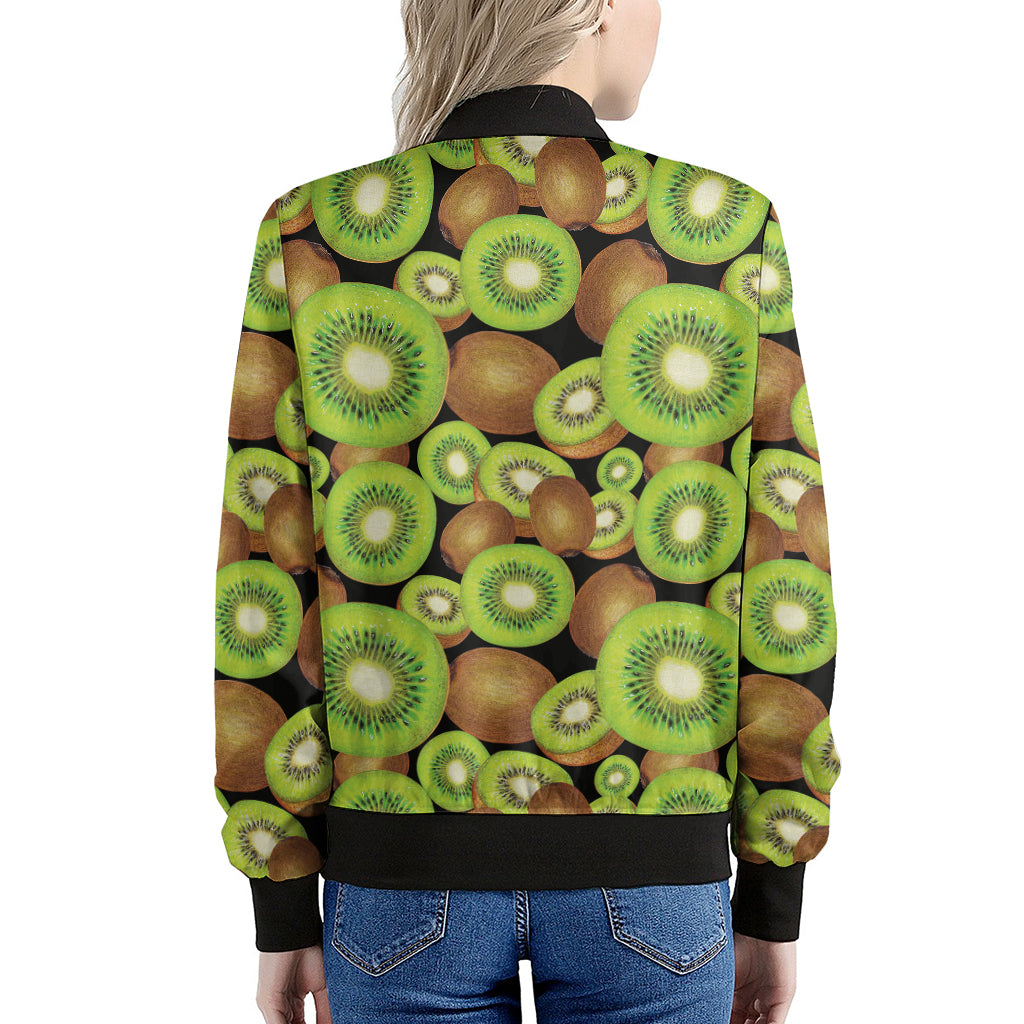 Watercolor Kiwi Pattern Print Women's Bomber Jacket