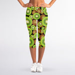 Watercolor Kiwi Pattern Print Women's Capri Leggings