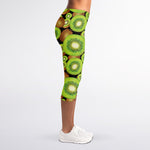 Watercolor Kiwi Pattern Print Women's Capri Leggings