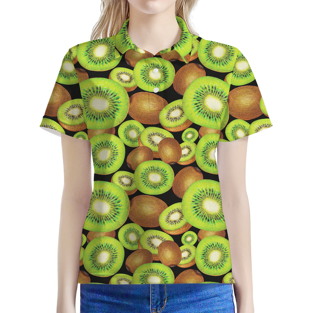 Watercolor Kiwi Pattern Print Women's Polo Shirt