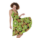 Watercolor Kiwi Pattern Print Women's Sleeveless Dress