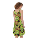Watercolor Kiwi Pattern Print Women's Sleeveless Dress