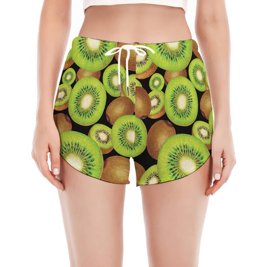 Watercolor Kiwi Pattern Print Women's Split Running Shorts