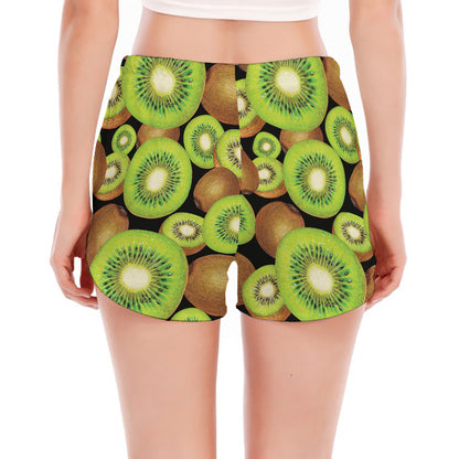 Watercolor Kiwi Pattern Print Women's Split Running Shorts