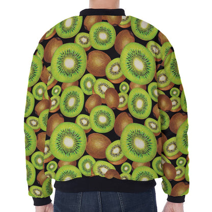 Watercolor Kiwi Pattern Print Zip Sleeve Bomber Jacket