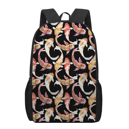Watercolor Koi Carp Fish Pattern Print 17 Inch Backpack