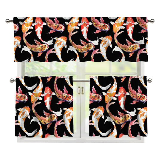 Watercolor Koi Carp Fish Pattern Print 3 Piece Kitchen Curtains