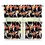Watercolor Koi Carp Fish Pattern Print 3 Piece Kitchen Curtains