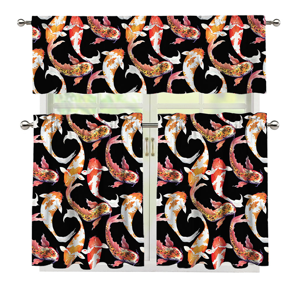 Watercolor Koi Carp Fish Pattern Print 3 Piece Kitchen Curtains