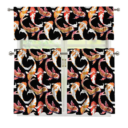 Watercolor Koi Carp Fish Pattern Print 3 Piece Kitchen Curtains