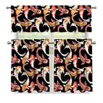 Watercolor Koi Carp Fish Pattern Print 3 Piece Kitchen Curtains