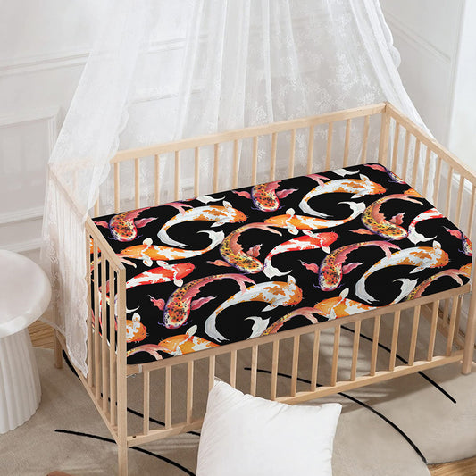 Watercolor Koi Carp Fish Pattern Print Baby Crib Sheet