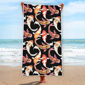 Watercolor Koi Carp Fish Pattern Print Beach Towel