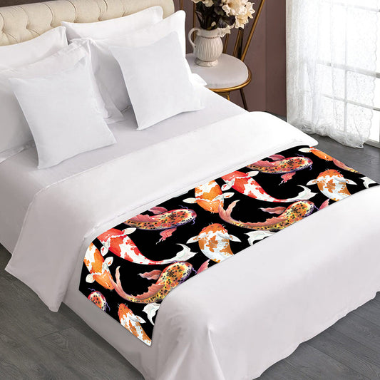 Watercolor Koi Carp Fish Pattern Print Bed Runner