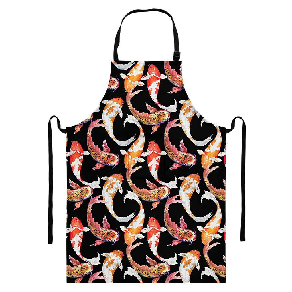 Watercolor Koi Carp Fish Pattern Print Bib Apron With Pocket