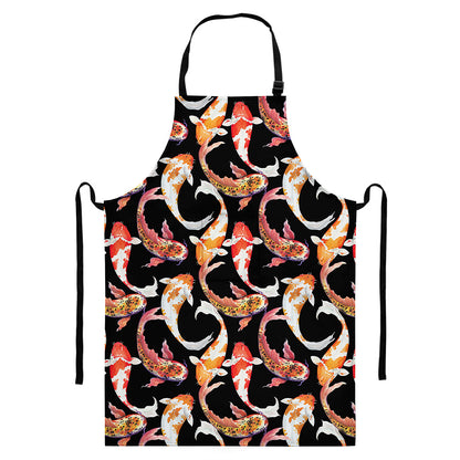 Watercolor Koi Carp Fish Pattern Print Bib Apron With Pocket