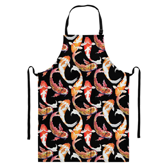 Watercolor Koi Carp Fish Pattern Print Bib Apron With Pocket
