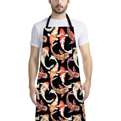 Watercolor Koi Carp Fish Pattern Print Bib Apron With Pocket