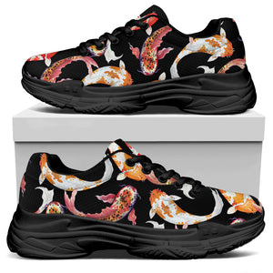 Watercolor Koi Carp Fish Pattern Print Black Chunky Shoes