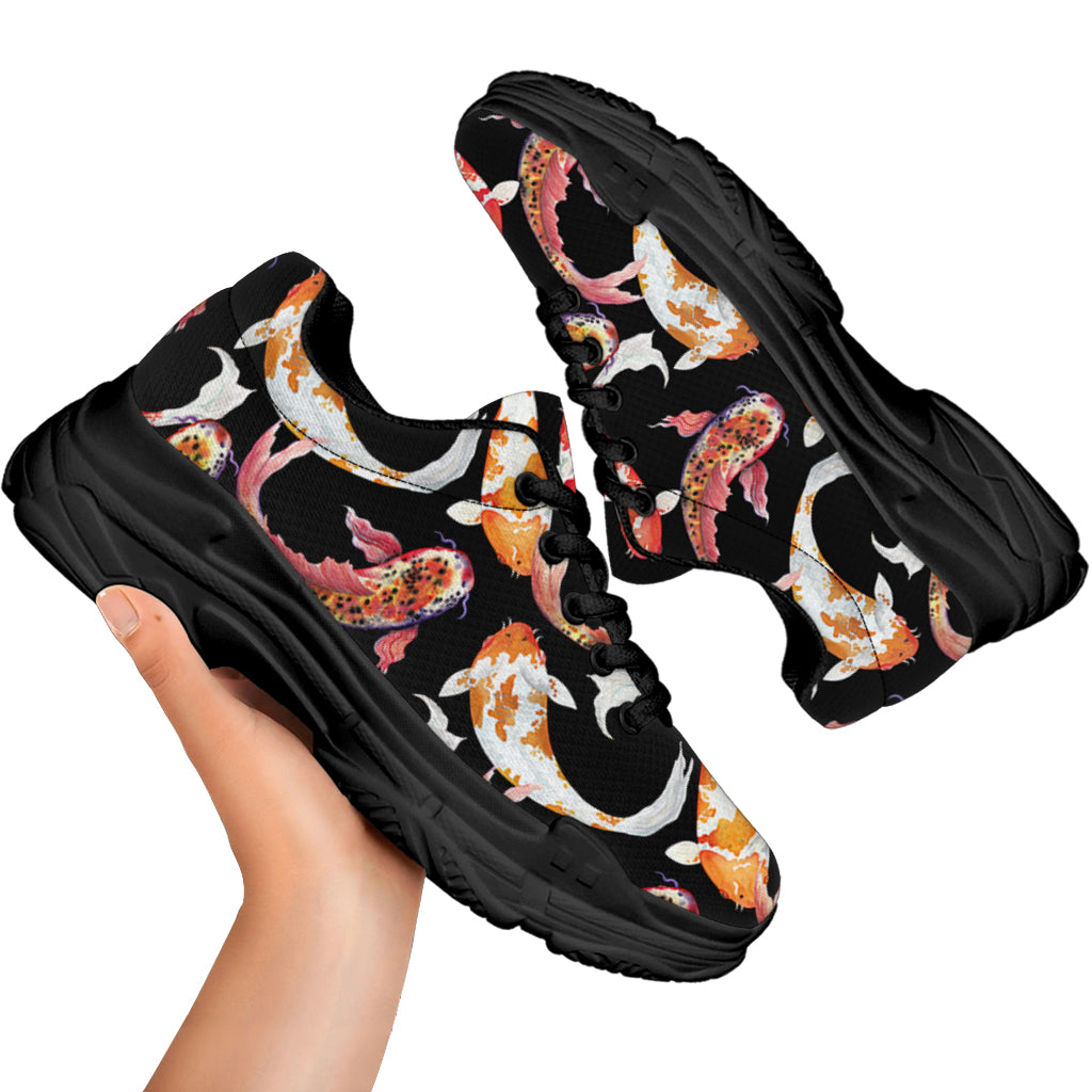 Watercolor Koi Carp Fish Pattern Print Black Chunky Shoes