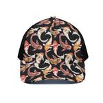 Watercolor Koi Carp Fish Pattern Print Black Mesh Trucker Cap