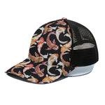Watercolor Koi Carp Fish Pattern Print Black Mesh Trucker Cap