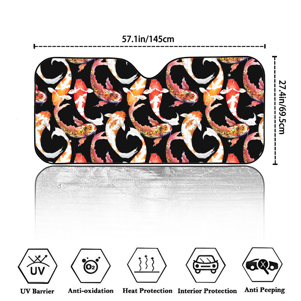 Watercolor Koi Carp Fish Pattern Print Car Windshield Sun Shade