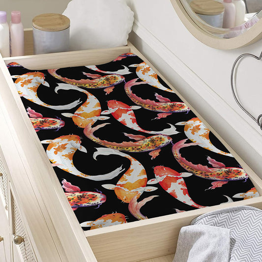 Watercolor Koi Carp Fish Pattern Print Changing Pad Cover
