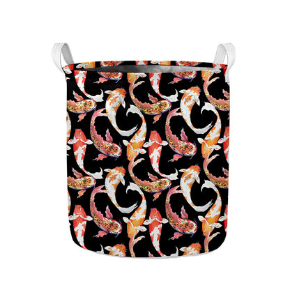 Watercolor Koi Carp Fish Pattern Print Collapsible Laundry Basket