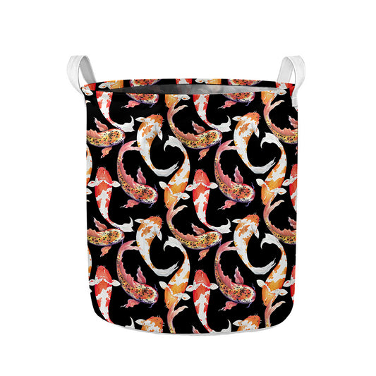 Watercolor Koi Carp Fish Pattern Print Collapsible Laundry Basket