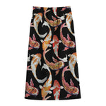 Watercolor Koi Carp Fish Pattern Print Cotton Front Slit Maxi Skirt