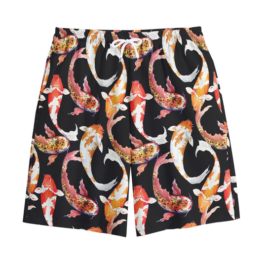 Watercolor Koi Carp Fish Pattern Print Cotton Shorts
