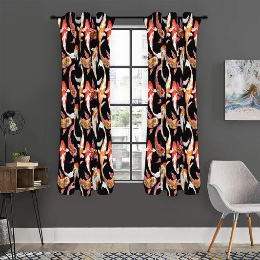 Watercolor Koi Carp Fish Pattern Print Curtain