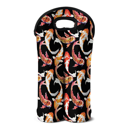 Watercolor Koi Carp Fish Pattern Print Double Neoprene Wine Tote