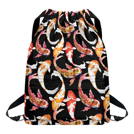 Watercolor Koi Carp Fish Pattern Print Drawstring Backpack