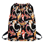 Watercolor Koi Carp Fish Pattern Print Drawstring Backpack
