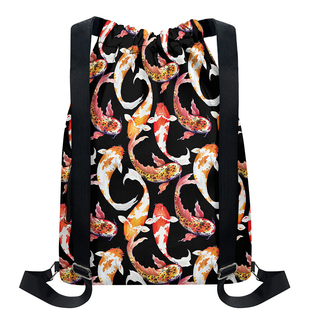 Watercolor Koi Carp Fish Pattern Print Drawstring Backpack