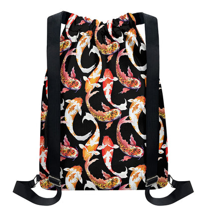 Watercolor Koi Carp Fish Pattern Print Drawstring Backpack