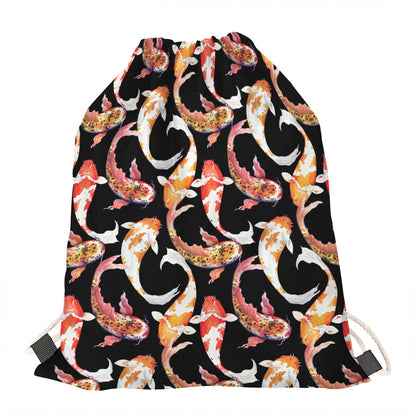 Watercolor Koi Carp Fish Pattern Print Drawstring Bag