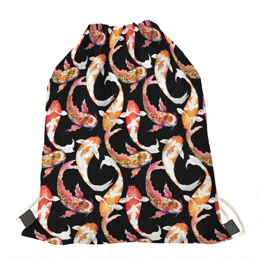 Watercolor Koi Carp Fish Pattern Print Drawstring Bag