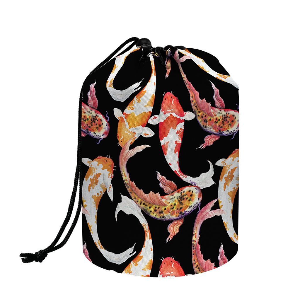 Watercolor Koi Carp Fish Pattern Print Drawstring Makeup Bag
