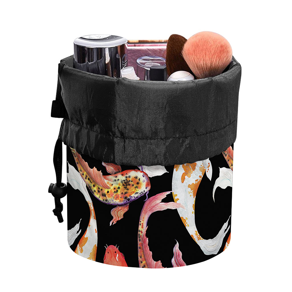 Watercolor Koi Carp Fish Pattern Print Drawstring Makeup Bag