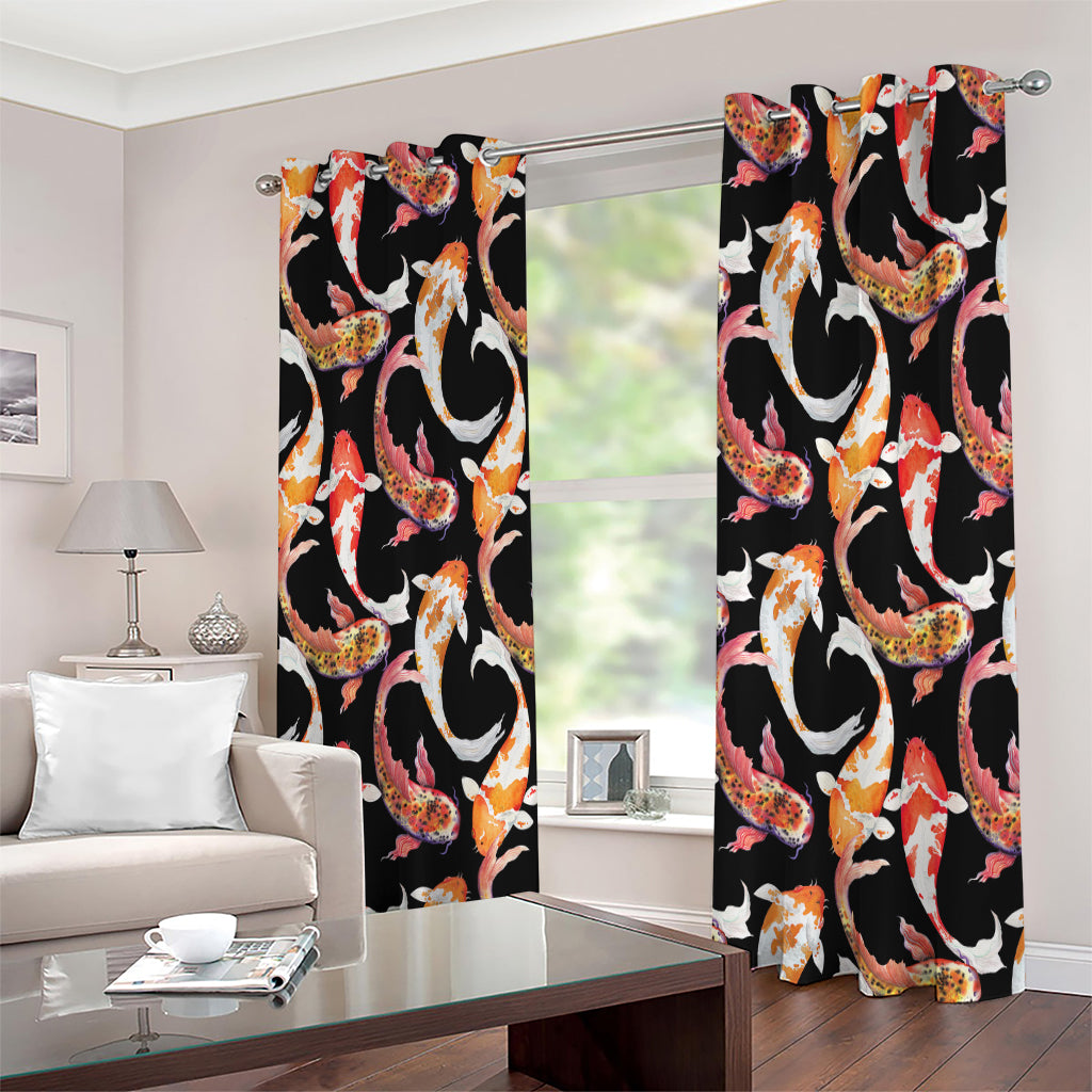 Watercolor Koi Carp Fish Pattern Print Extra Wide Grommet Curtains