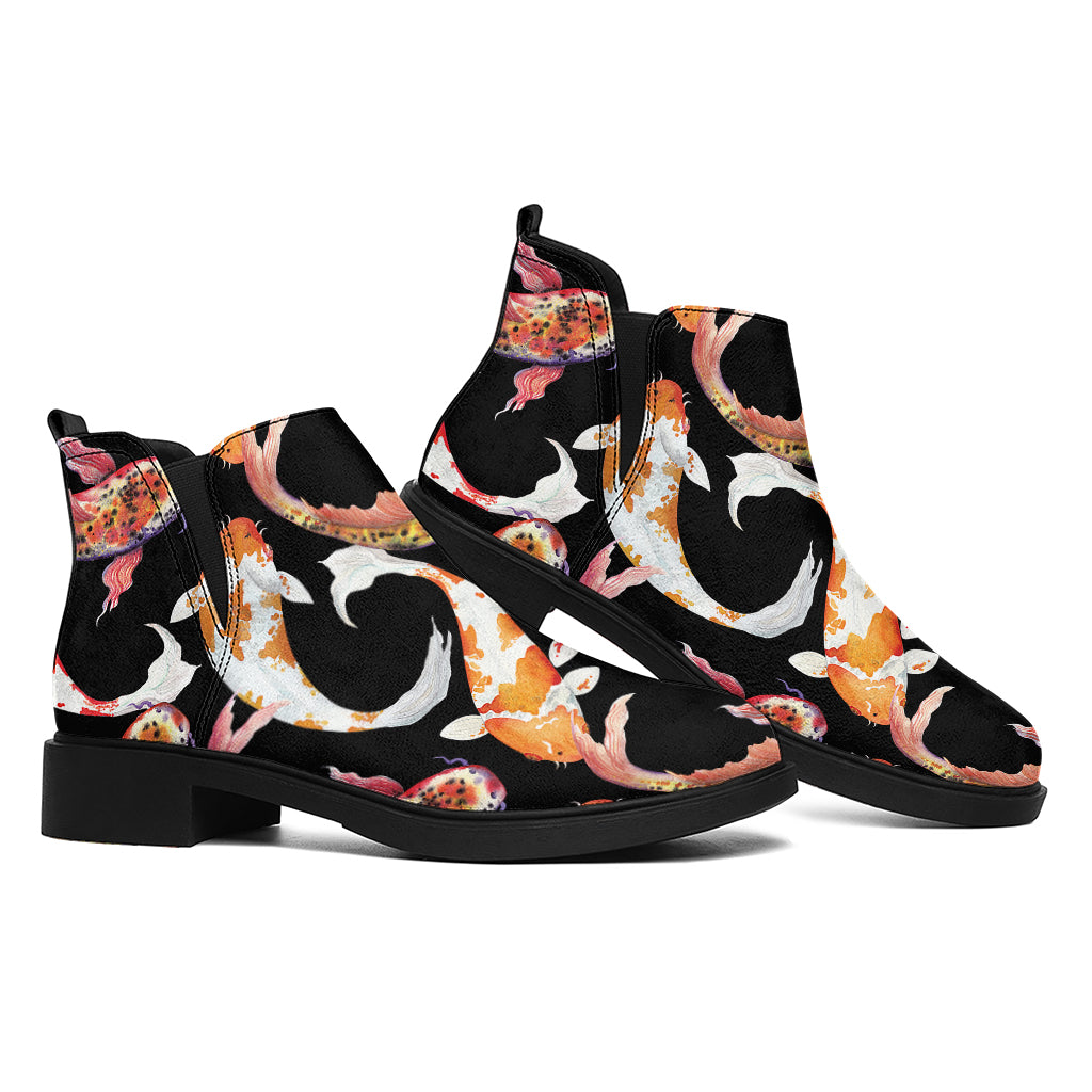 Watercolor Koi Carp Fish Pattern Print Flat Ankle Boots