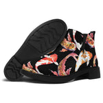 Watercolor Koi Carp Fish Pattern Print Flat Ankle Boots