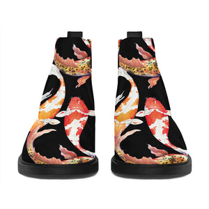 Watercolor Koi Carp Fish Pattern Print Flat Ankle Boots